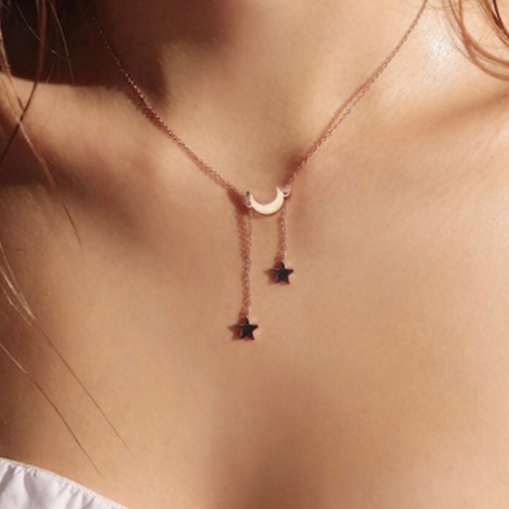 Star Lariats Moon Pendant Necklace